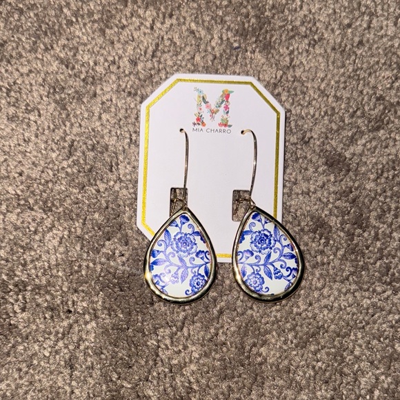 Mia Charro Blue Floral Porcelain Teardrop Earrings - Picture 1 of 3